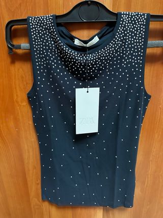 Top Zara pedrería negro Talla S
