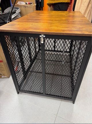 Jaula perro metálica con tapa madera.