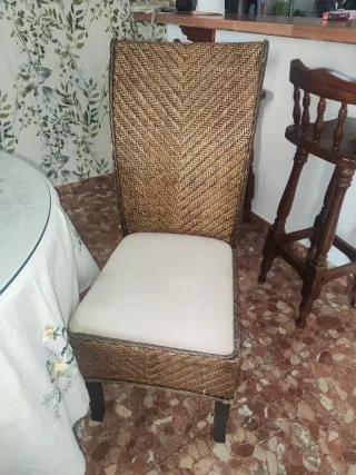 4 Sedie in Rattan Marrone e Beige