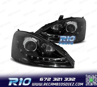 FAROS PARA FORD FOCUS 01-04 LUZ DIURNA LED FONDO NEGRO H7