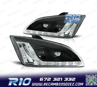 FAROS FORD FOCUS 04-08 LUZ DIURNA LED FONDO NEGRO