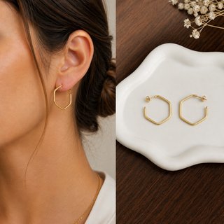 Pendientes Aro Hexagonal Oro 18k