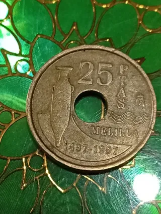 Moneda España 1997 con agujero Variante canto anch