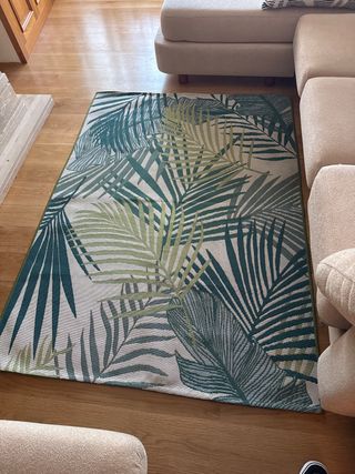 Alfombra hojas tropicales verde y azul