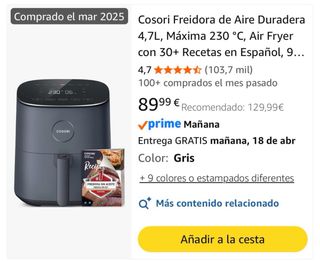Freidora Cosori Negra (Air-fríe)