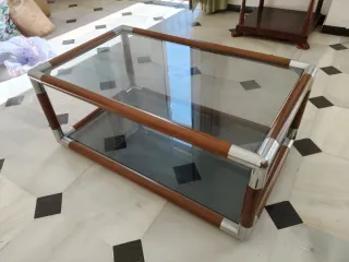 Mesa de centro cristal y madera