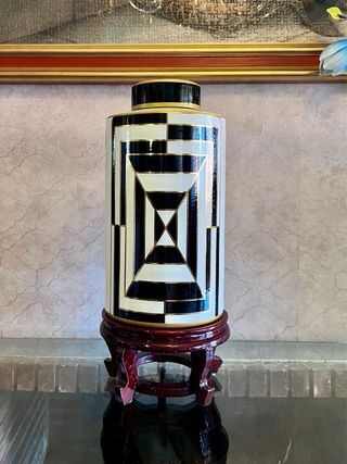 Jarrón decorativo con tapa - Cerámica,Nuevo