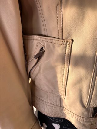 Chaqueta Biker Cuero Purificación García Beige