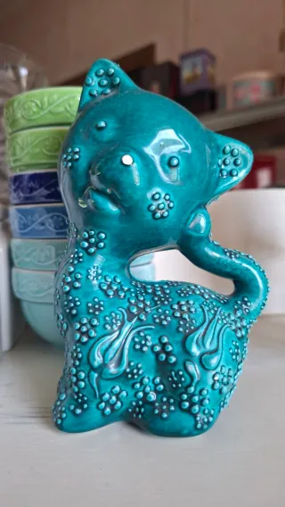 Gatto ceramica turchese decorato