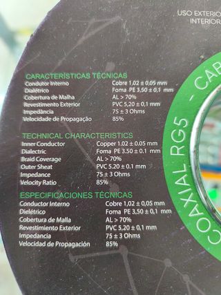 Cabo Coaxial RG5 IDEALSAT 100m