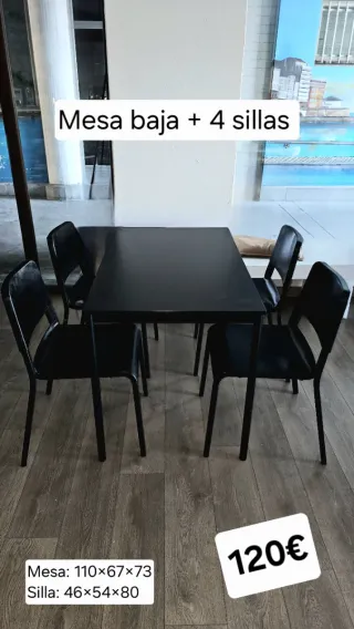 Mesa baja + 4 sillas negras