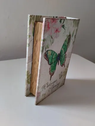 Caja libro decorativa libro mariposa flores