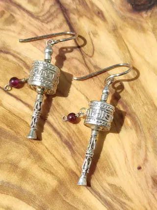 Pendientes Molinillo oración tibetano. Plata 925