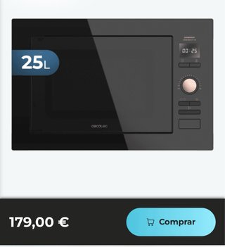 Microondas Encastrable Cecotec Negro brillo 25l
