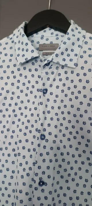 Camisa Zara Man Slim Fit Estampada Azul Claro Tall