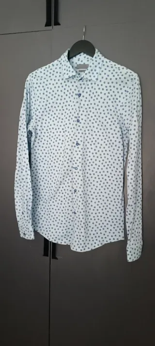 Camisa Zara Man Slim Fit Estampada Azul Claro Tall