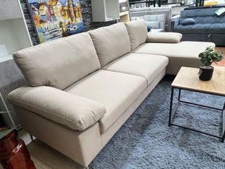 Sofá Chaise Longue Cyril 260cm Tela Beige