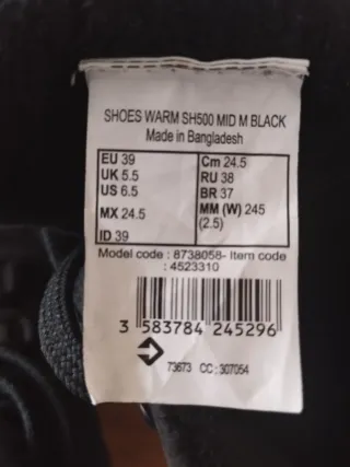 Botas de montaña niño negras (talla 39) DECATHLON