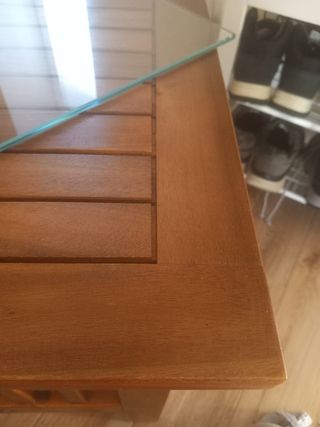 Mesa auxiliar madera teca y cristal