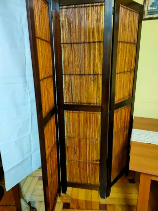 Biombo 3 hojas madera y bambú