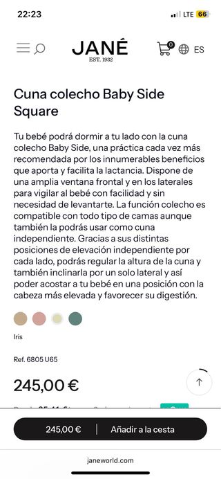 Cuna Colecho Jané sin usar - Baby Side Square