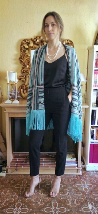 Poncho étnico flecos bicolor
