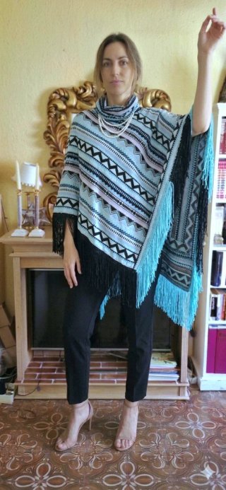 Poncho étnico flecos bicolor