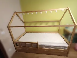 Cama nido casa madera natural 90x190