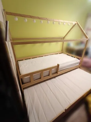 Cama nido casa madera natural 90x190