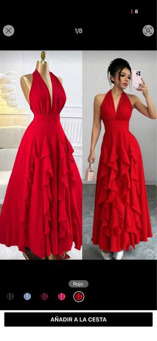 Vestido rojo largo con volantes