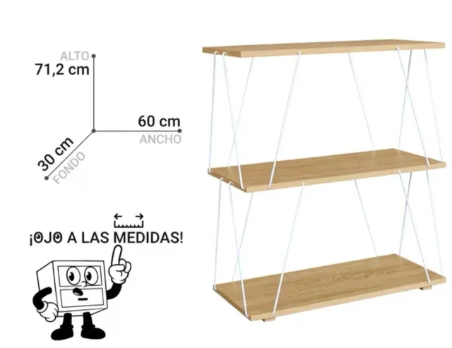 Estantería 3 baldas madera y metal sin estrenar