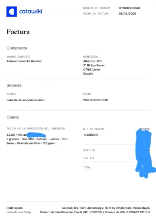 Moneda de oro Batman Justice 2025