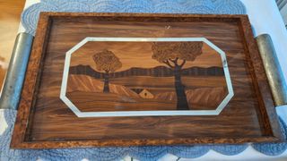 Bandeja de marquetería paisaje Art Decó