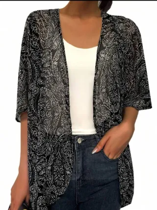 Kimono estampado gris y negro talla única
