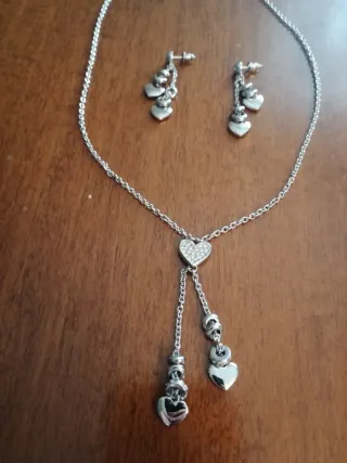 Set collana e orecchini cuori argento