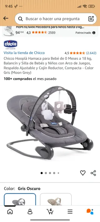 Hamaca Chicco Hoopla Gris Oscuro