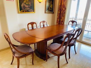 Juego de comedor de 6 sillas extensible de madera