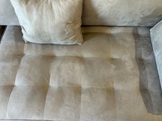 Sofá chaise longue tela beige y morado