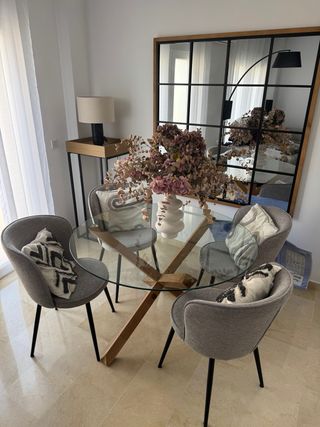 Mesa comedor cristal 119 cm y sillas a juego