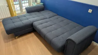Sofá-cama chaise longue, azul oscuro.