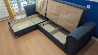 Sofá-cama chaise longue, azul oscuro.