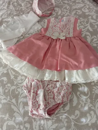 Conjunto ceremonia niña rosa y blanco