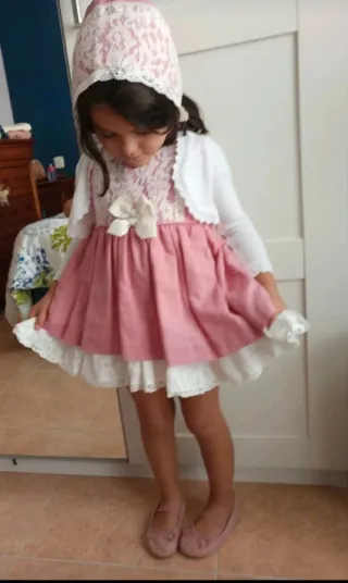 Conjunto ceremonia niña rosa y blanco