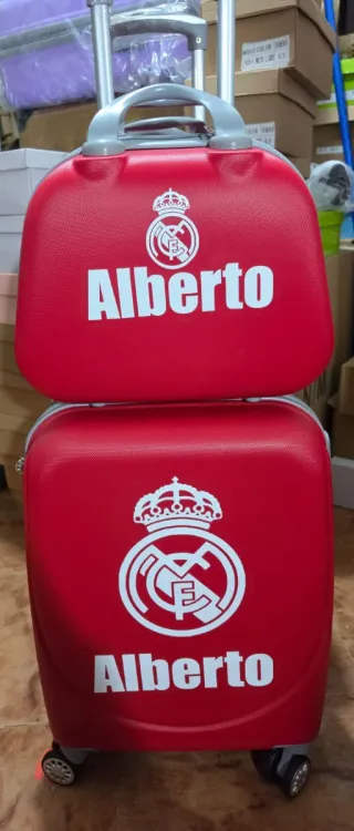 Conjunto Maleta y Neceser Rosa con Lunares