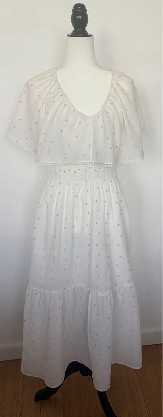 Vestido Ibicenco Blanco con Detalles Dorados