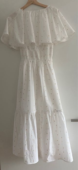Vestido Ibicenco Blanco con Detalles Dorados