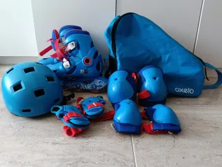 Patines y Casco Infantil Azul Oxelo