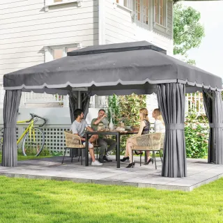 Cenador Jardín 4x3m Pabellón Gazebo Gris