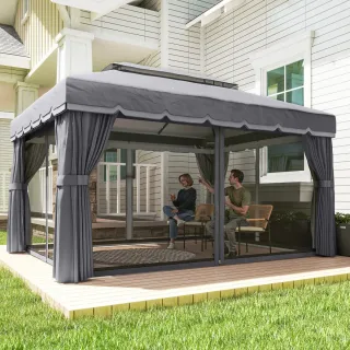 Cenador Jardín 4x3m Pabellón Gazebo Gris