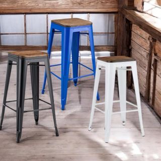 Taburete industrial asiento madera